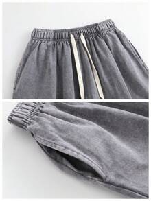 2026 Must-Have 260G Heavyweight Oversized Acid Wash Black Denim Shorts For Men, Comfy Baggy Fit With Elastic Waist & Adjustable Drawstring, Vintage Washed Summer Streetwear Shorts Ideal For Daily Casual, Skate Sessions And Weekend Hangouts - 灰色 - 查看 6