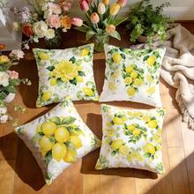 4pcs Yellow Floral & Lemon Pattern Set - Single-Sided Printed Throw Pillow Covers, Decorative Cushion Covers Suitable For Living Room Sofa Bedroom, Pillow Inserts Not Included - Multicolor - View 7