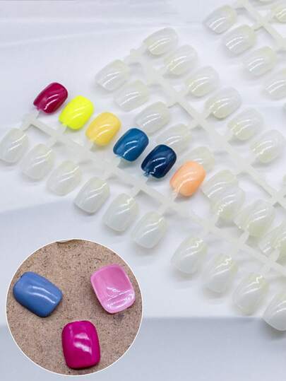 120片短款T形和方形脚趾甲贴纸，用于美甲和足疗练习；小椭圆形半实心平底；指甲模板；假指甲贴纸展示图表卡；适用于DIY彩色指甲油训练和练习