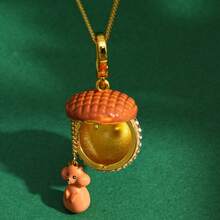 1pc Elegant Enamel Openable Squirrel Pendant Necklace, Hand-Painted Cute Animal Charm Suitable For Women Everyday Wear - Acorn Squirrel Pendant Necklace - View 1