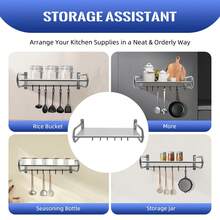 Aohuada Stainless Steel Microwave Oven Rack With 6 Hooks, 53CM Single Tier Wall Mounted Shelf For Kitchen Storage, Durable & Easy Clean, Space Saving Organizer For Microwave Oven - A - View 3