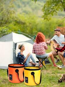 Cubo plegable, práctico y elegante cubo portátil pequeño, diseñado para viajeros y pescadores, recipiente de agua plegable adecuado para pesca, camping, senderismo, mochilero, supervivencia al aire libre, cubo con forma redonda, cubo plegable multifuncional, accesorio de viaje y hogar esencial, decoración de habitación - Multicolor - Ver 3