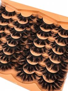 14 Pairs Extra Thick & Fluffy Cat Eye False Eyelashes, Natural Soft Faux Mink Lashes, 3D Wispy Russian Curl Dramatic Messy Mink Lashes, Lengthening & Curling Full Strip Lashes For Daily & Party Use, Reusable Beauty Makeup Gift - 濃密款 - 查看 4