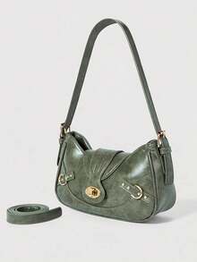 Retro Underarm Bag With Two Shoulder Straps, Fashionable Colorblock Small Square, Suitable For Office Workers, White-Collar Workers, Commuting And Outings, Niche Design, Steampunk, Gothic, Y2K Shoulder Bag For Women, Cool Girls Street Wear, Perfect For Music Festival, Rock Style Bag For Women,Summer,Beach Bag,Beach,Crossbody Bags For Women,Valentines Gifts,Purse,Spring To Summer,Tote Bags For Women,Brides Maid Proposal Gifts - 綠色 - 查看 8