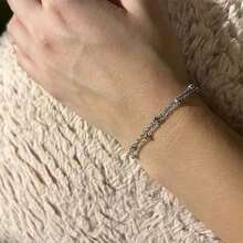 1pc Minimalist Women Bracelet, Double Layer Metal Wave Chain Copper Bead Bracelet (Random Bead Quantity) - W-s110 Bracelet - View 2