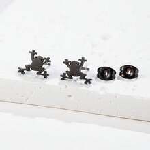 1Pair Frog Earrings ,Punk Stainless Steel Little Frog Stud Earrings For Women , Ladies' Cute Style, Fashionable Small Animal Earrings - GED487 - View 5