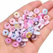 50pcs 9mm Mixed Color 3D Donut Decorative Flat Resin Cabochons, Suitable For Handmade Crafts, Scrapbooking, DIY Projects, Nail Art, Phone Case Making, Etc. - Random Color - View 3