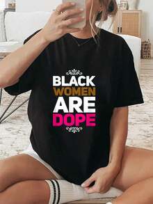 100% Cotton  Are Dope Urban TShirtsummer Outfits For Women - 黑色 - 查看 1