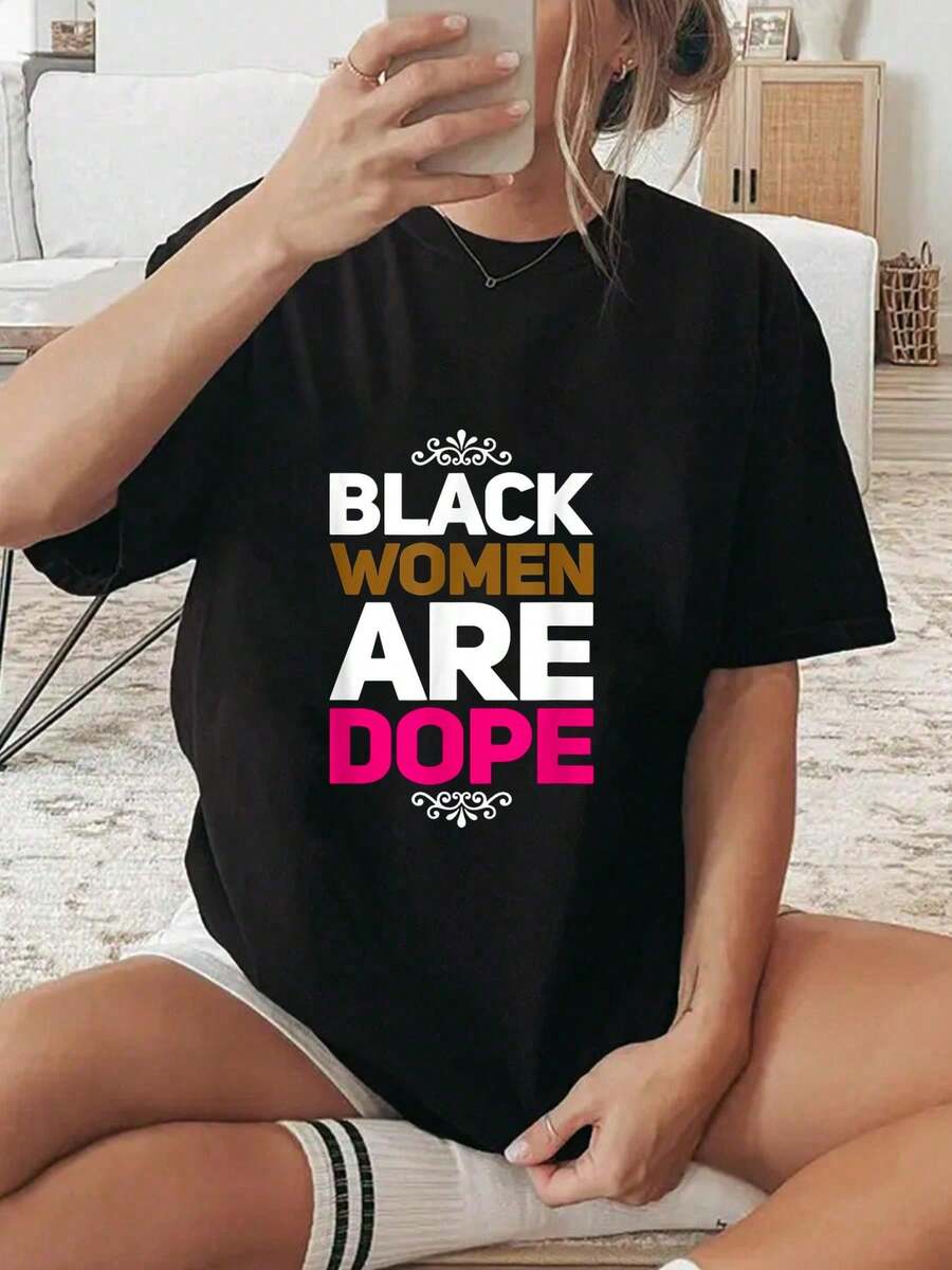 100% Cotton  Are Dope Urban TShirtsummer Outfits For Women - 黑色 - 查看 1