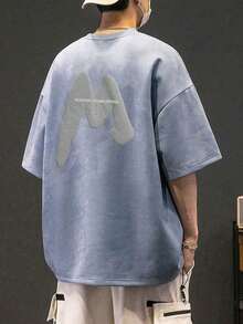 Men's Fashionable Casual Suede Crew Neck Short Sleeve T-Shirt - Baby Blue - View 3