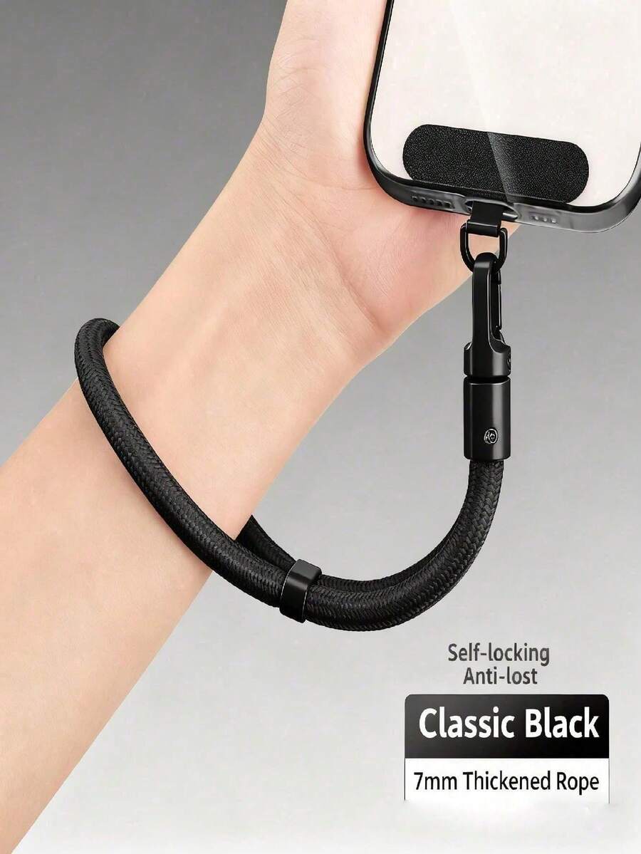 舒适贴合单件轻便防滑手机挂绳自锁腕带，适用于女性、青少年、儿童、情侣，通用手机配件，兼容/安卓手机，适合户外购物、咖啡馆、办公室等场合，是忙碌生活方式的理想礼物，也适合复活节、生日、周年纪念日等春季使用。 - 黑色 - 查看 1