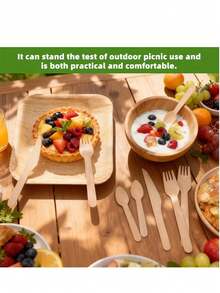 150pcs Wooden Cutlery Set - Wooden Cutlery Set Includes 50 Compostable Forks, 50 Wooden Spoons And 50 Knives - Cutlery Set For Outdoor, Party, Camping And Picnics - Apricot - View 9