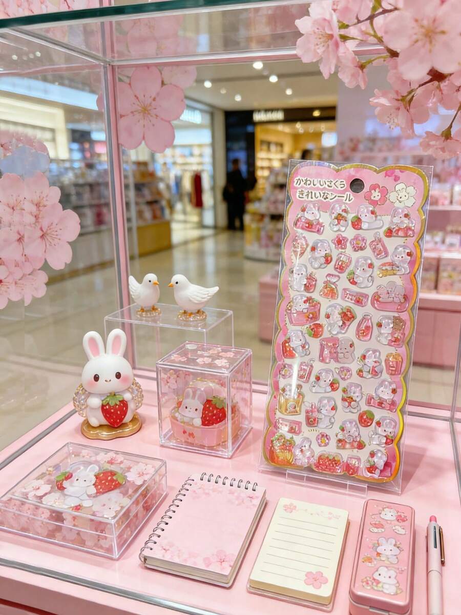 Assorted Sakura Rabbit, Bird, And Cute Cat Cartoon Designs, 3D Crystal Clear Embossed Waterproof Stickers, Suitable For Scrapbooking, Diary Decoration, Children's Reward Cards, Random Color And Style Packaging - Multicolor - View 1
