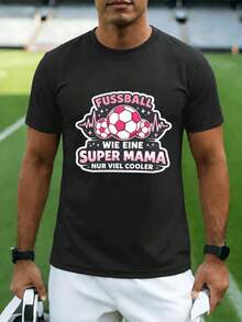 Super Mom Soccer Player Graphic Tee For Fall, Crew Neck, Loose Fit, Hip Hop Street Style, Relaxed Fit, Art Print - Black - View 2