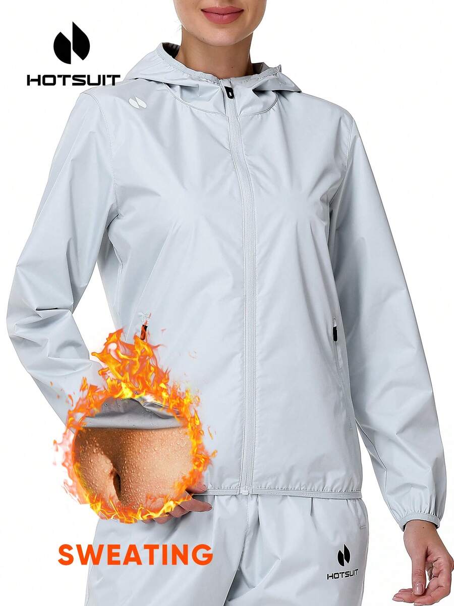 HOTSUIT Women's Sauna Jacket Sweatshirt With Zipper, Suitable For Fitness And Training, Valentine's Day Gift - Light Grey - View 1
