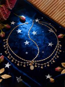 1pc Girl's Rhinestone Seashell Multilayer Tassel Headchain, Geometric Chain Seashell Forehead Headpiece - Multicolor - View 5