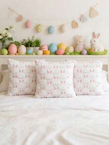1 Peça Capa de Almofada com Orelhas de Coelho da Páscoa, Capa de Almofada Felpuda Rosa Suave com Orelhas de Coelho Branco em Jacquard, Decoração de Casa, Quarto e Sofá para Feriados, Adequada para Festa Diária, Casamento, Páscoa, Decoração de Páscoa - Branco - Visão 5