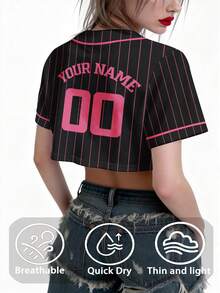 可定制女士短款运动卫衣。可定制队名、姓名、号码、Logo。快速设计预览，快速发货。夏季款。 - 黑色 - 查看 6