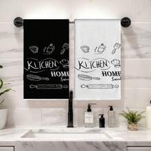 2pcs Black & White Chef Hat And Kitchen Towel Set, 16 X 24 Inch Cleaning Cloth, Reusable, Washable, Dish Towel, Birthday Gift, Housewarming Gift For Friends, Kitchen Accessories, Household Essentials For Cooking, Baking, Bathroom Cleaning, Outdoor Activities And Tea Party Decor. Elegant Design Enhances Home Decor - Multicolor - View 6