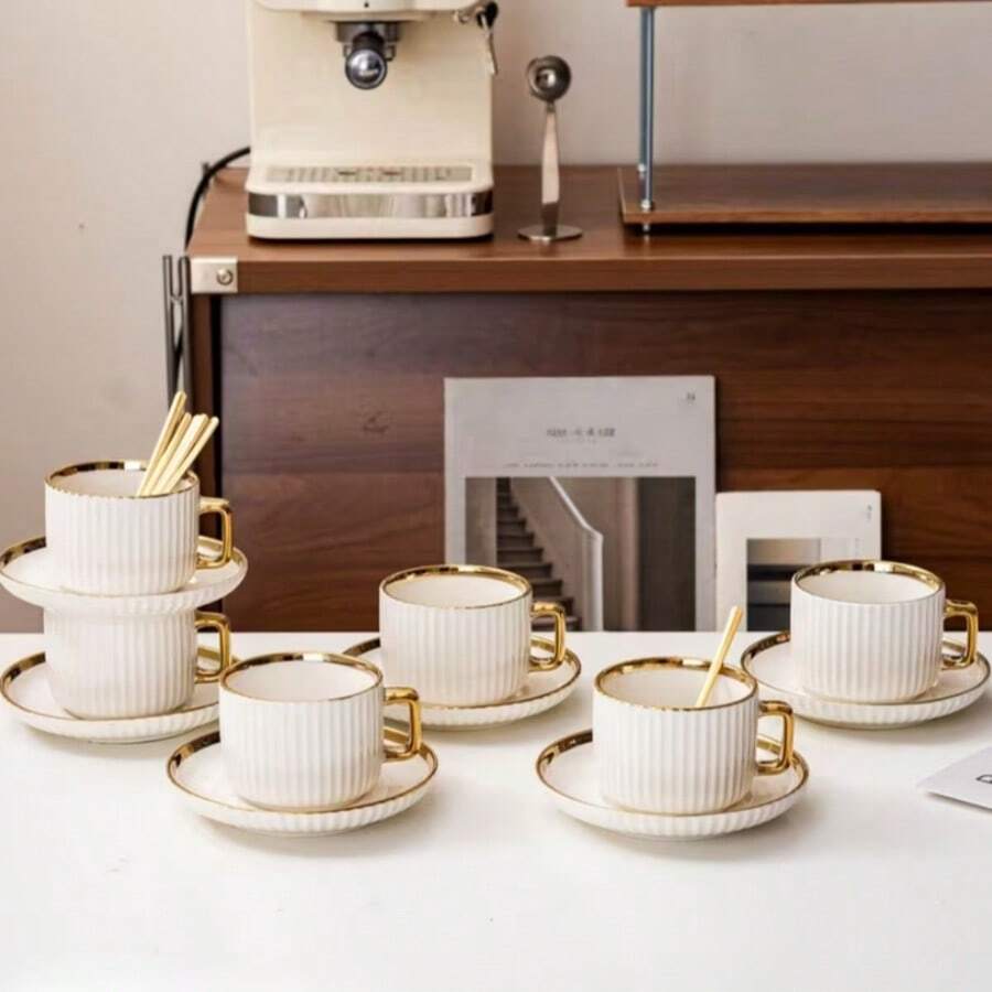 歐式咖啡杯碟套組,復古陶瓷浮雕杯組,下午茶餐具與茶杯禮盒,極簡純白陶瓷浮雕咖啡馬克杯 - 白色小號 - 查看 1