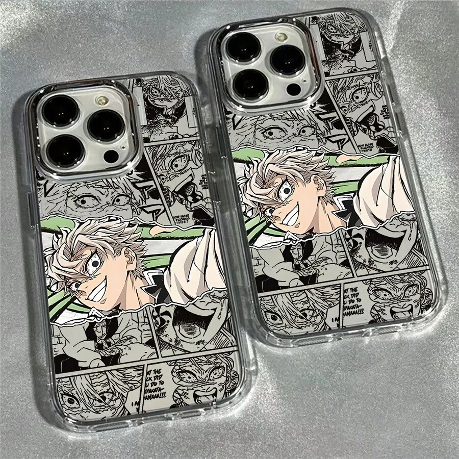 Funda para Teléfono: Funda de Anime Sanemis Genial para 17 16e 16 15 14 13 12 11 Pro X XR XSMAX 8 Plus Marco de Lente Metálico Plateado Cubierta Trasera Suave Transparente17 17promax - transparente - Ver 1