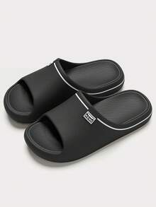 Unisex Couple Casual EVA Slippers, Minimalist Line & Letter Design, Soft & Comfortable Indoor Shoes For Women - Black - View 2