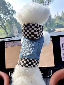 PETCIRCLE 1pc Pet Clothes, European & American Style, Suitable For Small Dogs & Puppies, Checkered Star Pattern Casual Cute Comfortable Outfit - Brown & White - Multicolor - View 11