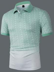 1pc Men's Fashionable Light Green Printed Polo Shirt - Green - View 1