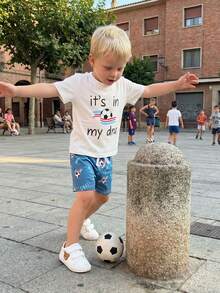 Baby Boy's Summer Outfit Football Soccer Sport Themed Clothes Short Sleeve Letter Print T-Shirt Novelty Cartoon Shorts 2Pcs Playwear Set - 這是刻在我DNA裡的. - 查看 7
