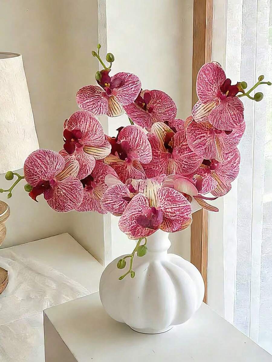 3 cành lan Phalaenopsis nhân tạo, thân lan giả bằng cao su mềm mại như thật, dùng trang trí nhà cửa, đám cưới, bàn tiệc. - Hồng - Xem 1