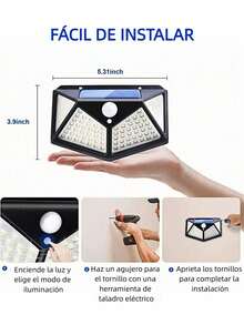 4 piezas, 5000 lúmenes, alimentado por energía solar, 3 modos de iluminación, luces solares de pared para exteriores con sensor de movimiento PIR, lámparas solares impermeables con 100 LED de 4 lados - 100 LED - Ver 3