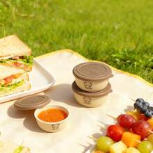 2/6 Pcs Cute Cartoon Pattern Plastic Sauce Cup With Lid, Portable Sealed Seasoning Dish, Condiment Container, Salad Tomato Mustard Sauce Storage Container, Reusable Sauce Dish, Suitable For Student And Adult Use In Home, School, Dorm, Office, Outdoor Camping, Picnic,Travel - Multicolor - View 2