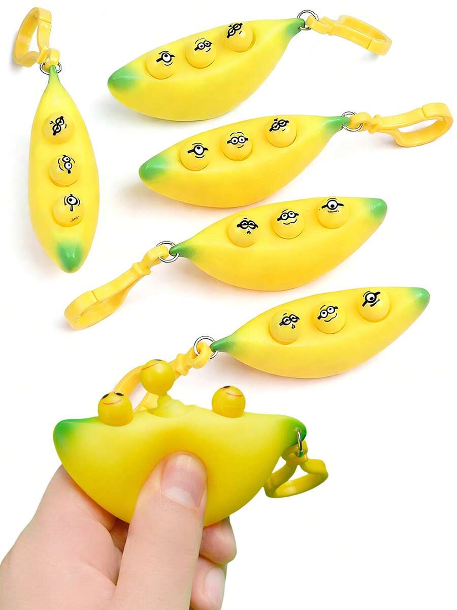Nuevo llavero creativo y divertido de apretón de frijol, llavero interesante y lindo, llavero de apretón de plátano de 3 ojos, llavero de plátano realista con ojos saltones para alivio del estrés, accesorio para aliviar el estrés, regalo de llavero para el coche - Multicolor - Ver 1