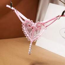 1 Piece Fashion Women Sexy Lingerie Erotic G-String Panties Butterfly Lingerie Crotchless Artificial Pearl String Thong, Ideal Gift Choice - 粉紅色 - 查看 8