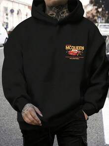 Disney Men's Casual Hoodie, Featuring The Cartoon Image Of Lightning McQueen From "Cars" Paired With An English Print, Exuding A Visual Tension Reminiscent Of American Retro Sports, Suitable For Daily Commuting, Friend Gatherings, Park Check-In, And Other Settings - Black - View 3