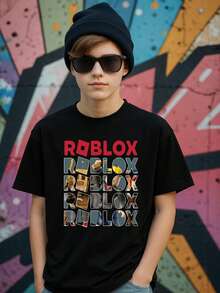 Tween Boys Game Pattern 100% Cotton Round Neck T-Shirt, Vibrant Game Controller And Coin Design, Black Tee With Game Lettering, Youth Video Game Shirts, Regular Length, Funny Gamer Cotton T-Shirt, Game Art Print Tops, Teens – Gaming Shirt Gift Idea For Kids, Fashion, Fun. Soft Breathable Clothes Girl's/Boy's,Comfortable Material,Comfortable Fit,Soft Material,Comfortable Material - màu đen - Xem 2