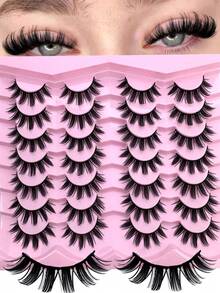 14 Pairs Cartoon Mink Eyelashes, Cat Eye Lashes, Natural Full False Eyelashes, Dramatic Lashes, Suitable For Daily Life, Wedding, Date, Party, Music Festival And Halloween - 尖尾漫畫款 - 查看 9