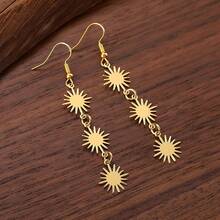 Victorian Vintage Small Golden Sun Tassel Pendant Long Earrings, Perfect For Jewelry Festival And Daily Wear - Yellow Gold - View 2