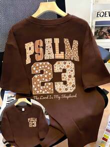 Women's Casual Round Neck Short Sleeve T-Shirt With Psalm 23 "The Lord Is My Shepherd" Bible Verse Graphic, Retro Fall Faith Design, Suitable For Autumn/Winter Summer - Brown - View 1