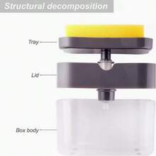 1 pièce Distributeur de détergent pour lave-vaisselle 2-en-1 avec éponge - Outil de nettoyage de cuisine compact, design facile à nettoyer, nettoyage efficace, convient aux chefs à domicile, en plastique, sans articles supplémentaires nécessaires, accessoire de cuisine moderne pour la maison, le restaurant, la boulangerie. Excellent cadeau pour l'anniversaire, la famille, Noël - A - Voir 7