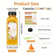 Tomnk 36/40/45/56/128pcs 12oz Plastic Juice Bottles With Caps, Clear Empty Reusable Containers With Brush Funnel And Labels For Smoothies Ginger And Other Beverages - Trong sáng - Xem 15