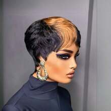 女士精灵短假发，真人发，1B、1B27、1B33色可选，适合，巴西原生真人发，无胶假发，派对假发，彩色假发，无蕾丝前额，全机织，万圣节角色扮演层次感发型假发，女士精灵短假发，方便佩戴，日常使用。 - 彩色 - 查看 10