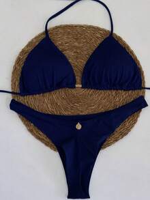 String Bikini With Double Tie Closure. - 藏蓝色 - 查看 7