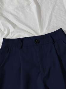 Solid Color Casual Shorts, Suitable For Summer, Back To School, Commuting - Navy Blue - View 6