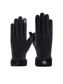 1 set élégant et luxueux de chapeau en fausse fourrure noire et de gants - avec des manchettes moelleuses et des détails de broderie de flocons de neige pour garder au chaud. Ensemble d'accessoires d'hiver pour les déplacements quotidiens et les rassemblements de vacances des femmes, Saint-Valentin - flocon de neige - Voir 4