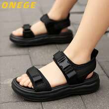 1 Pair Summer Children's Minimalist Outdoor Beach Sandals, Academy Style Breathable Non-Slip Wear-Resistant Flat Sandals For Kids - Black - View 12