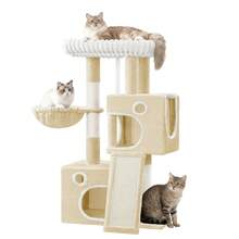HaluPeit Cat Tree, 98cm Small Cat Tree, Spacious And Stable, With Soft Large Platform, Plush Balls, Caves, Scratching Posts, Cat Scratching Board, Beige - Beige - View 7