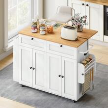 HaluPeit Kitchen Island, Rolling Kitchen Island Table On Wheels With Drop Leaf, Portable Mobile Storage Cabinet With Power Outlet, Spice Rack, Towel Rack, Drawers - 白色 - 查看 1