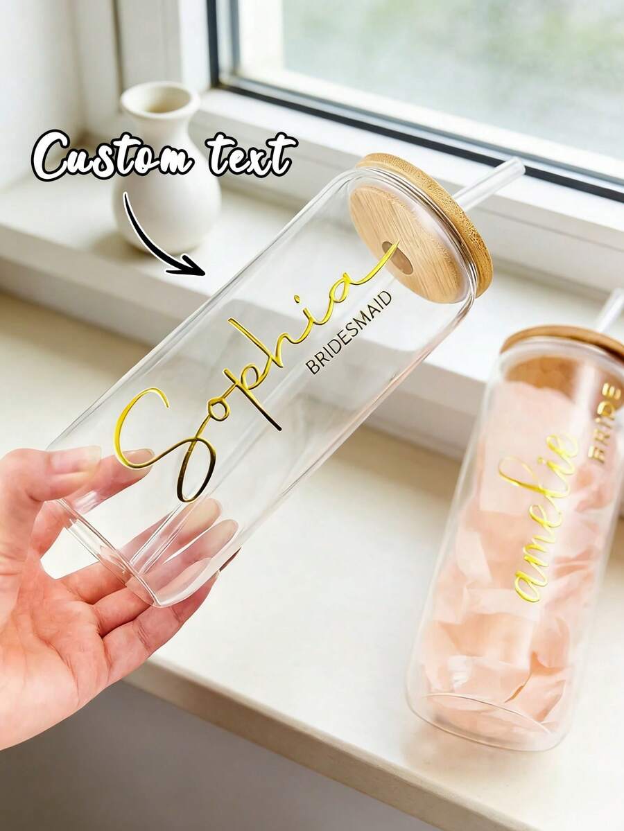 1/6/12pcs Personalized Glass Cup Stickers, Custom Name Gifts, Custom Soda Cup Stickers Suitable For Bridesmaids, Bachelorette Party Gifts, Bridal Shower Gifts, Bridesmaid Gifts, Bachelorette Party Gifts, Boho Wedding Gifts - 彩色 - 查看 1