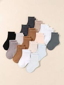 10 Pairs Baby Solid Color Khaki And Gray Mid-Calf Elastic Socks, Soft And Comfortable, Suitable For All Seasons - Multicolor - View 1